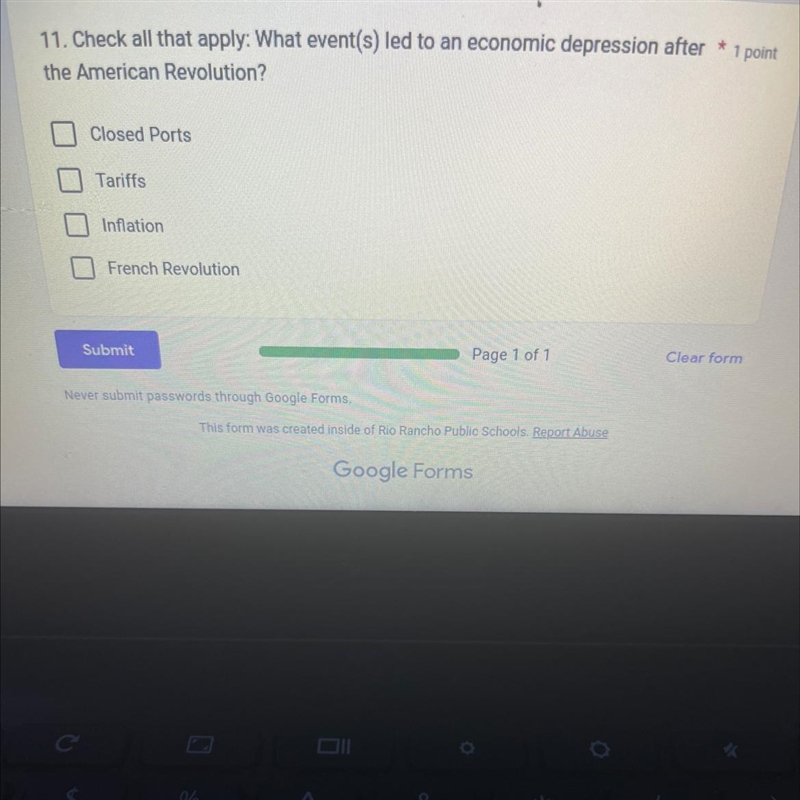 11. Check all that apply: What event(s) led to an economic depression after the American-example-1