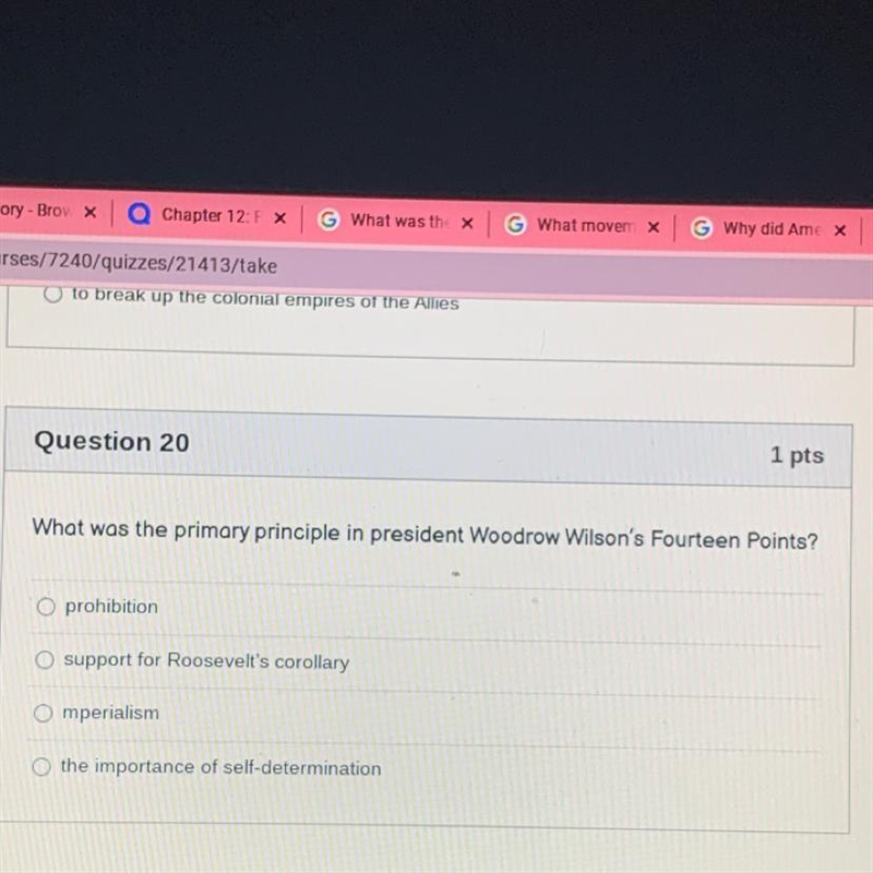 What was the primary principle in president Woodrow Wilson's Fourteen Points? prohibition-example-1