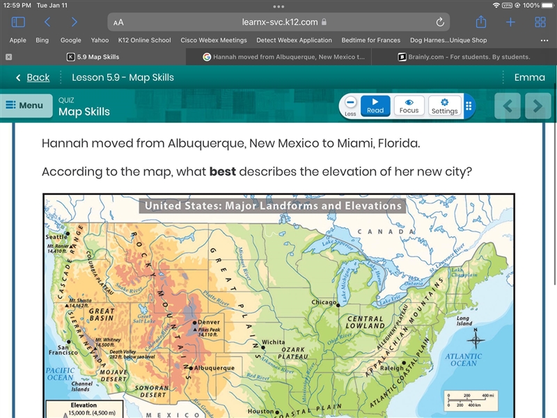 Hannah moved from Albuquerque, New Mexico to Miami, Florida. According to the map-example-2