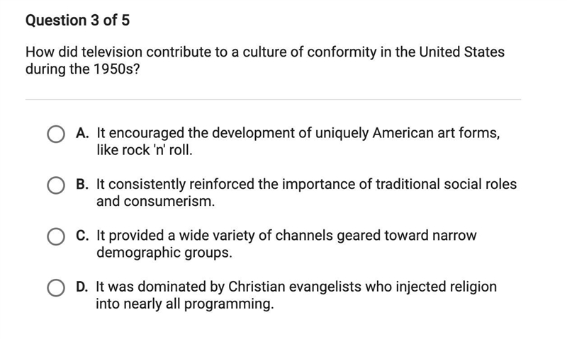 HELP ASAP: How did television contribute to a culture of conformity in the united-example-1