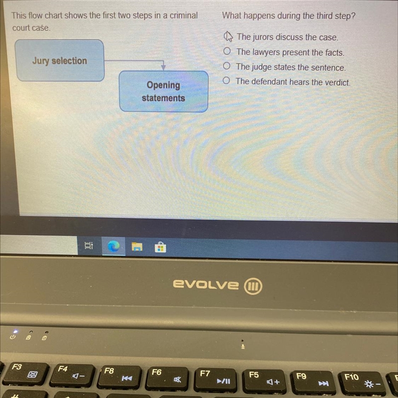 This flow chart shows the first two steps in a criminal court case. Jury selection-example-1