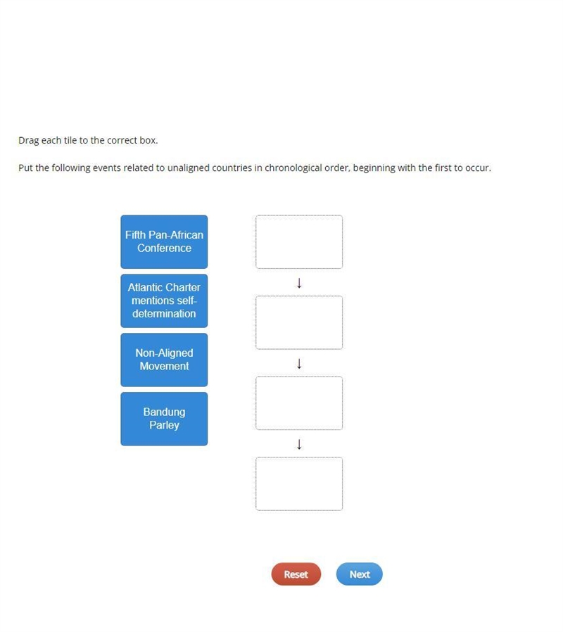 Drag each tile to the correct box. Put the following events related to unaligned countries-example-1