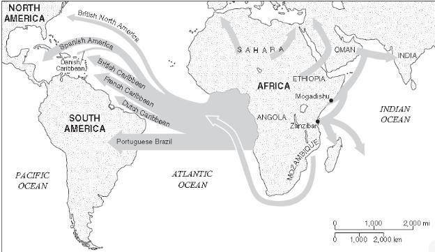 What is the best title for this map? A Sources and Destinations of Enslaved Africans-example-1