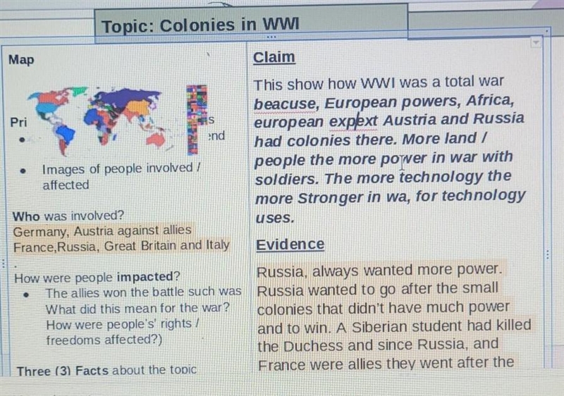 Colonies in WWI. help out! if i should change things let me know what to add and take-example-1