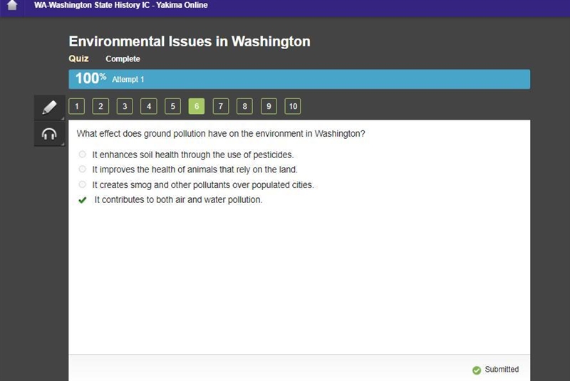 What effect does ground pollution have on the environment in Washington? It enhances-example-1