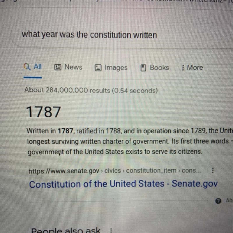 What year was the Consitution written? A : 1789 B:1776 C:1897 D:1787-example-1