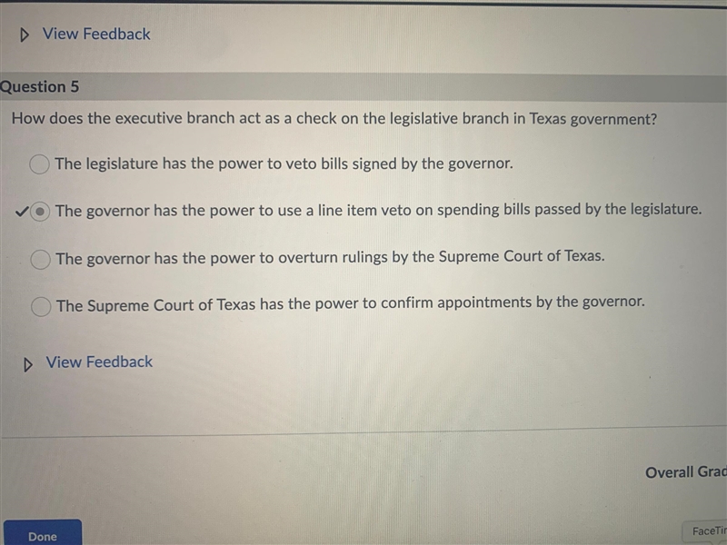 How does the executive branch act as a check on the legislate branch in the Texas-example-1