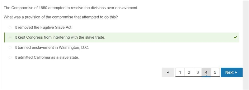 The Compromise of 1850 attempted to resolve the divisions over enslavement. What was-example-1