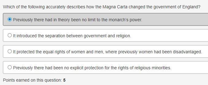 Which of the following accurately describes how the Magna Carta changed the government-example-1