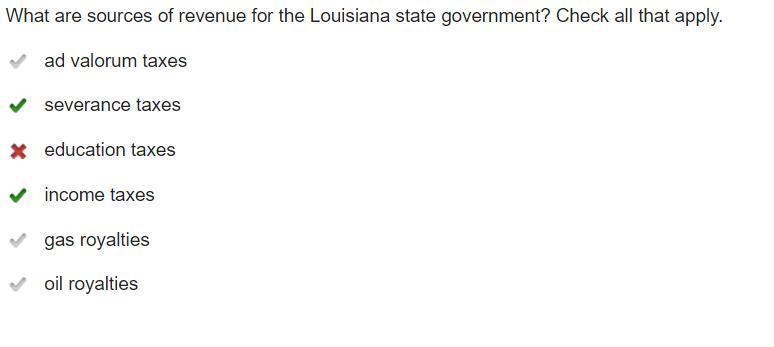 What are sources of revenue for the Louisiana state government? Select 5 answers. A-example-1