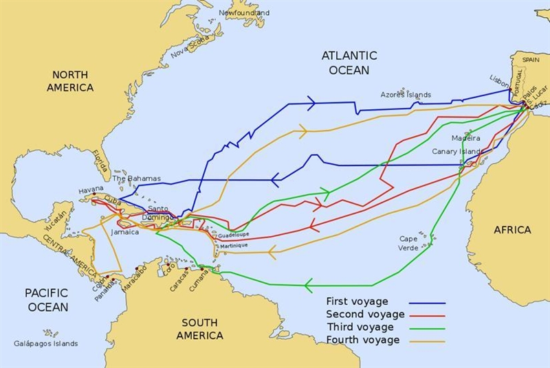 Select the correct location on the map. which route did christopher columbus take-example-1