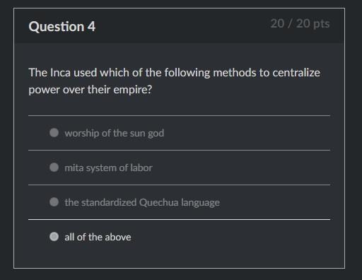 The Inca used which of the following methods to centralize power over their empire-example-1