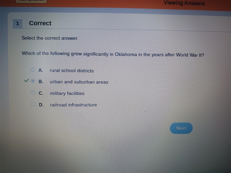 Which of the following grew significantly in Oklahoma in the years after World War-example-1