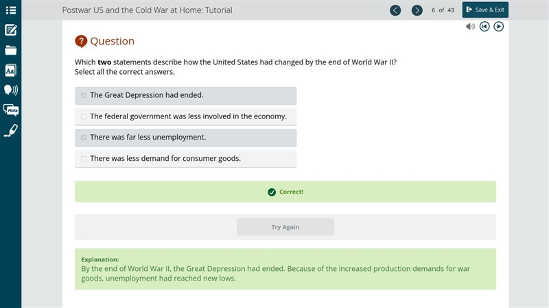 Which two statements describe how the United States had changed by the end of World-example-1