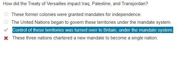 How did the Treaty of Versailles impact Iraq, Palestine, and Transjordan? • These-example-1