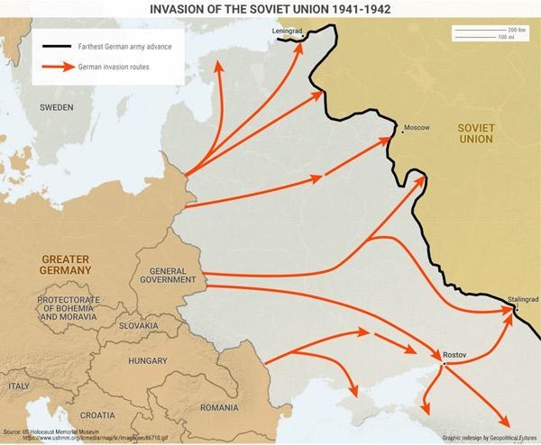 How does the map show that the invasion of the Soviet Union might have been a mistake-example-1