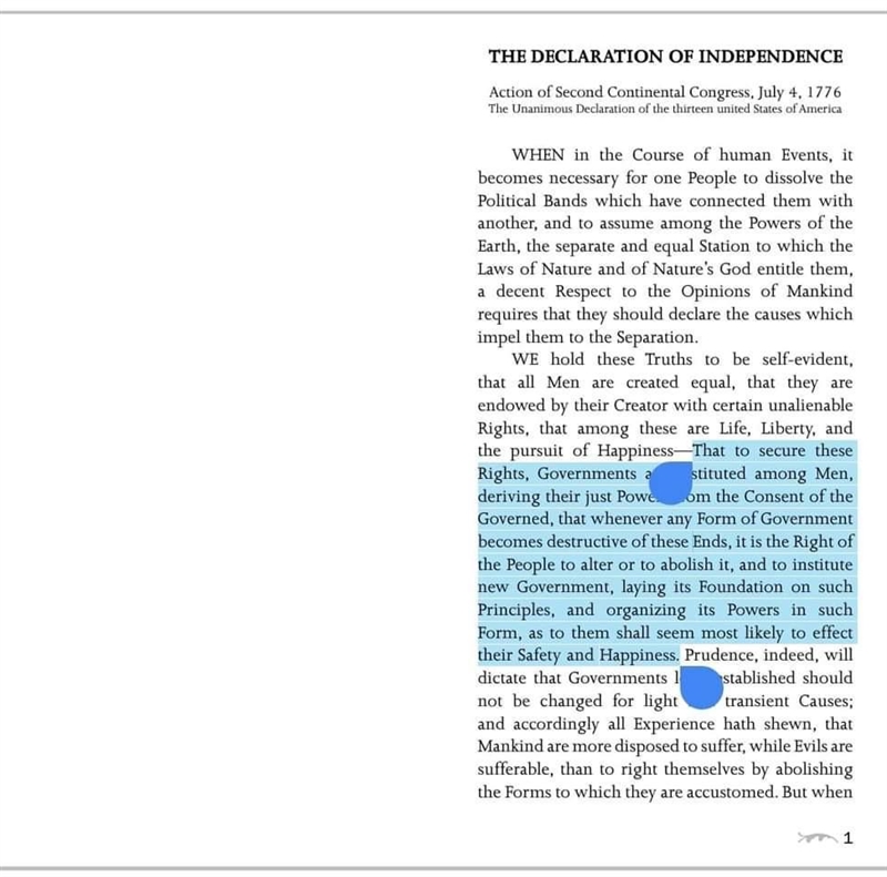 What sentence from the declaration of independence says that the power to govern comes-example-1