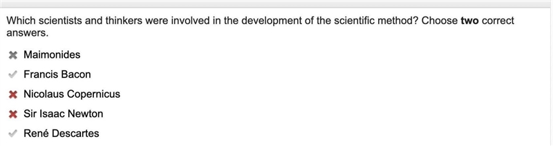 Which individual contributed to the development of the Scientific Method? O René Descartes-example-1