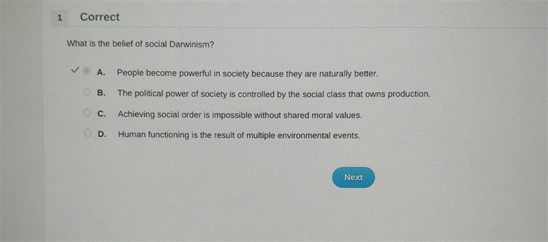 What is the belief of social Darwinism? A. Human functioning is the result of multiple-example-1