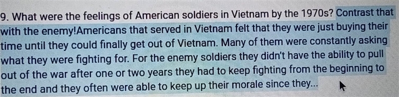 What were the feelings of American soldier in Vietnam by the 1970s? contrast that-example-1