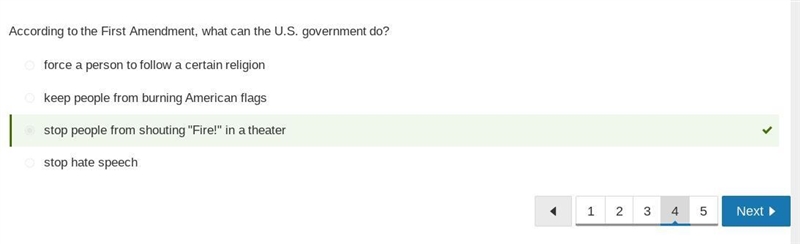 Item 4 According to the First Amendment, what can the U.S. government do? keep people-example-1