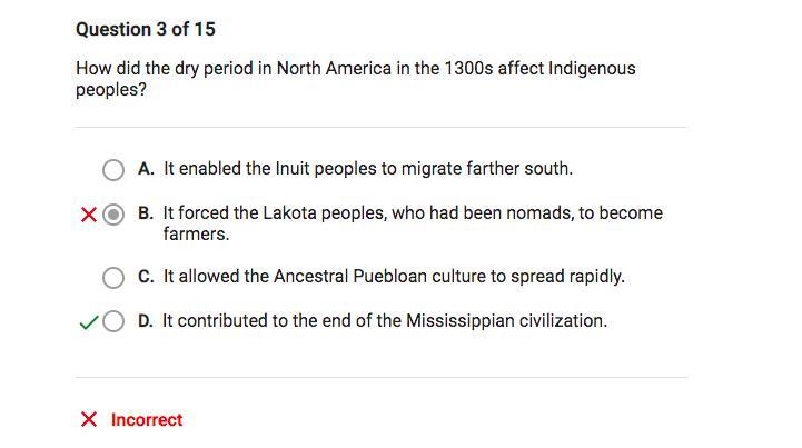 How did the dry period in north america in the 1300s affect Indigenous peopels?-example-1