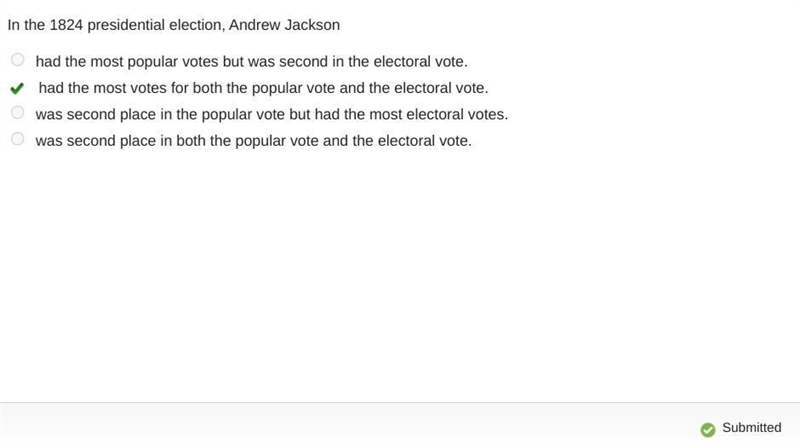 In the 1824 presidential election, Andrew Jackson had the most popular votes but was-example-1