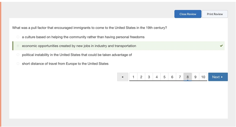 What was a pull factor that encouraged immigrants to come to the United States in-example-1