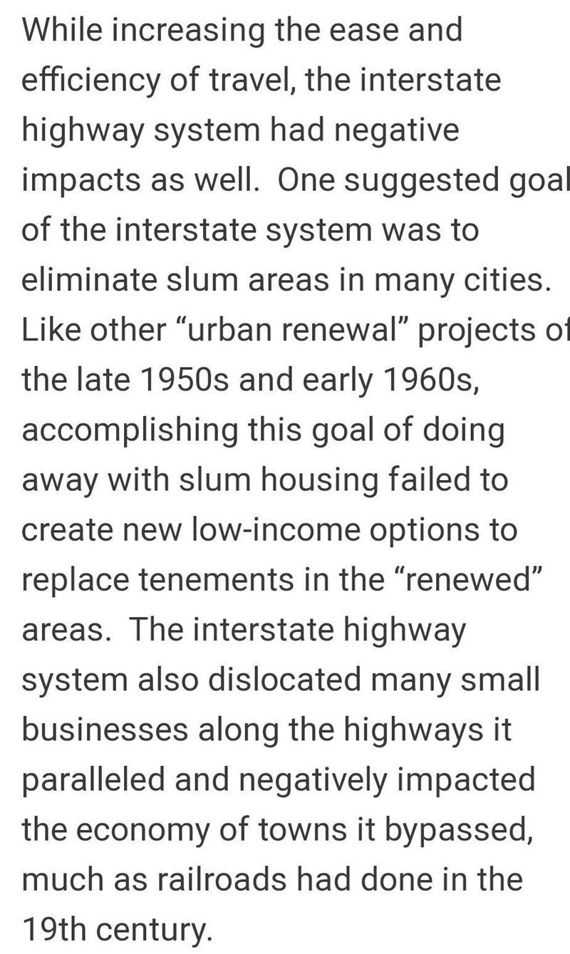 What negative impact did the growth of highways have on life in the United States-example-1