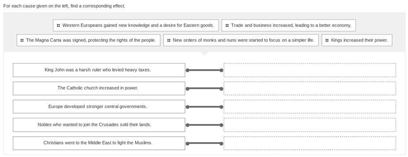 For each cause given on the left, find a corresponding effect.-example-1