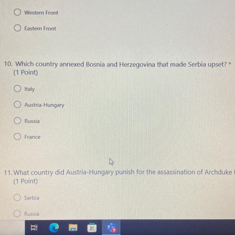 Which country annexed Bosnia and Herzegovina that made Serbia upset? * (1 Point) Italy-example-1