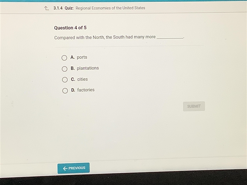 ⚠️PLEASE HELP!!⚠️ Compared with the North, the South had many more____.-example-1