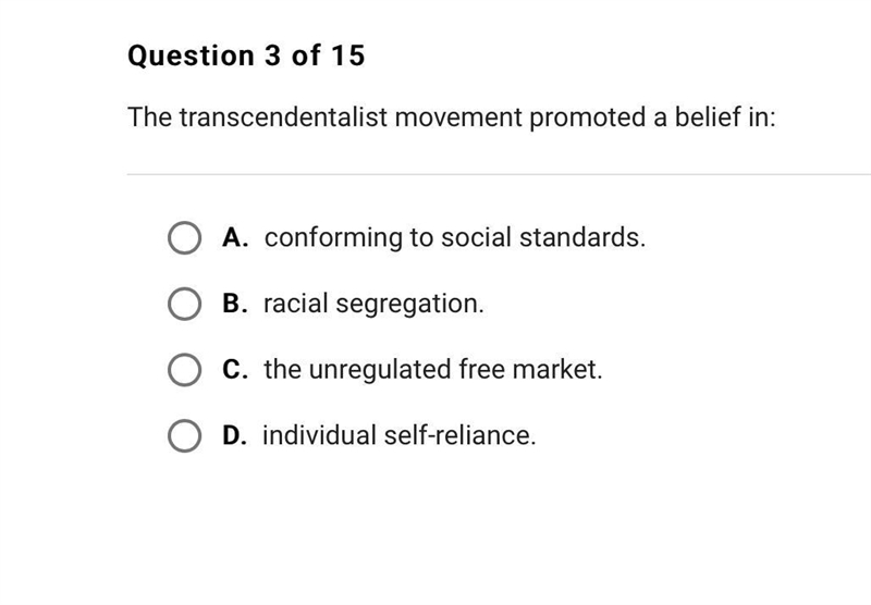 The transcendentalis movement promoted a belief in:-example-1