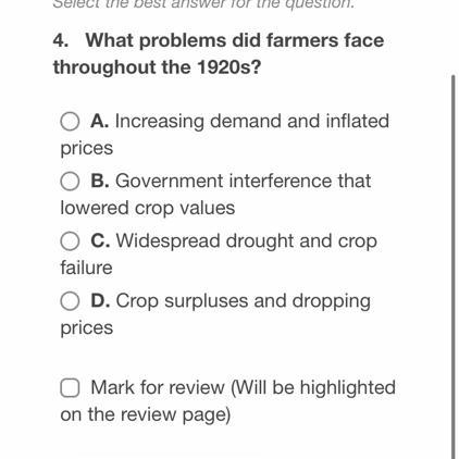 What problems did farmers face throughout the 1920s? PF-example-1