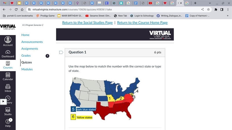 Plss help fast Use the map below to match the number with the correct state or type-example-1