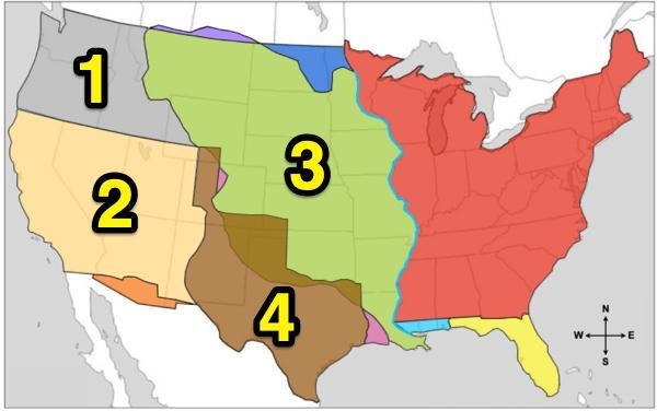 Which area on the map shows the land acquired by the United States following the Treaty-example-1