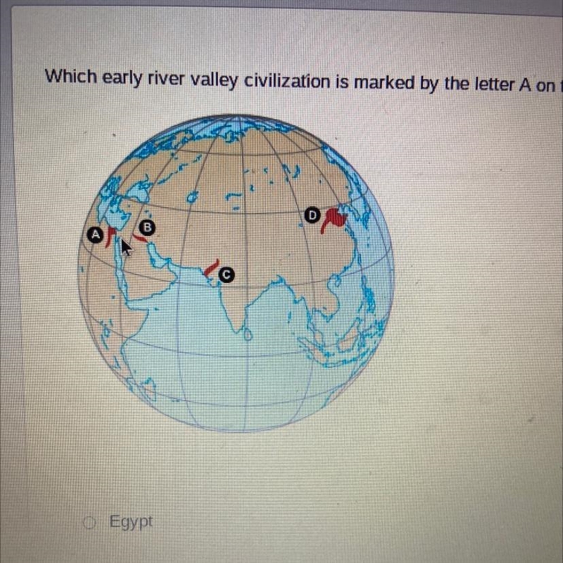 Which early river valley civilization is marked by the letter A on the map?-example-1