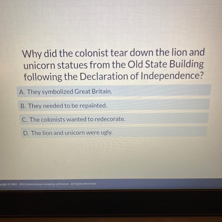 Why did the colonists tear down the lion and unicorn statues from the Old State Building-example-1