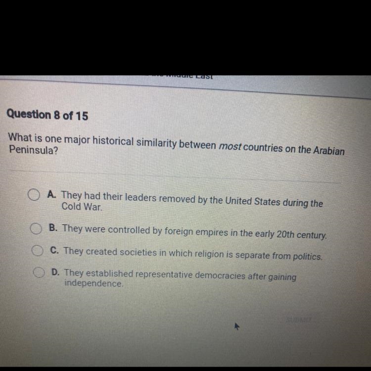 Question 8 of 15 What is one major historical similarity between most countries on-example-1