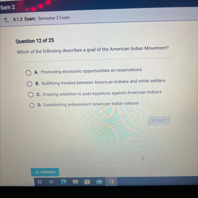 Question 12 of 25 Which of the following describes a goal of the American Indian Movement-example-1