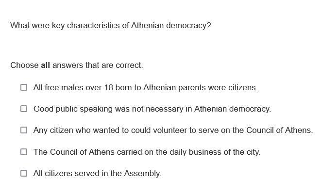 What were key characteristics of Athenian democracy?-example-1