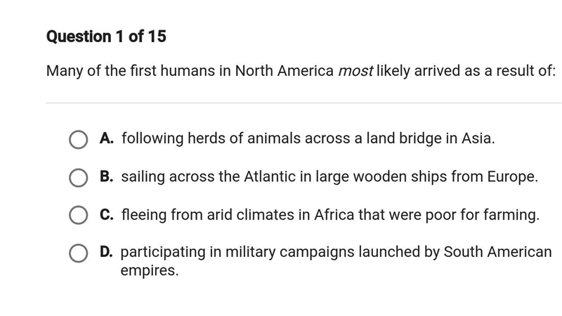 Answer corectly please. Many of the first humans in North America most likely arrived-example-1