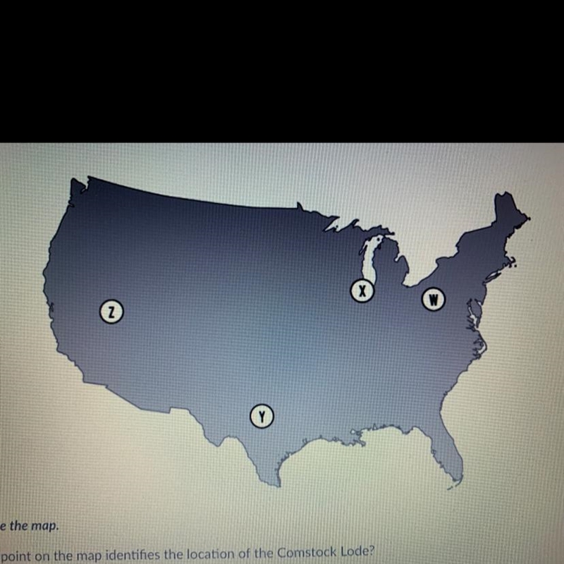 Examine the map. Which point on the map identifies the location of the Comstock Lode-example-1