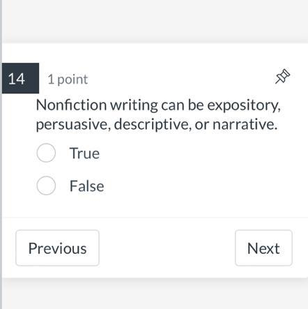 Nonfiction writing can be expository, persuasive, descriptive, or narrative. O True-example-1