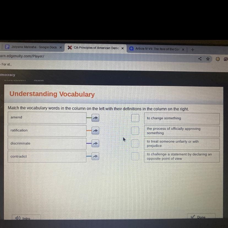 Match the vocabulary words in the column on the left width their definitions in the-example-1