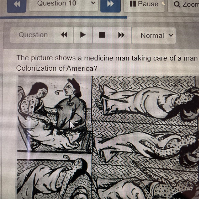 The picture shows a medicine man taking care of a man suffering from smallpox during-example-1