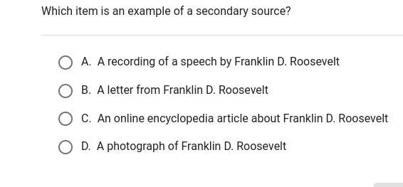 Which item is an example of a secondary source?-example-1