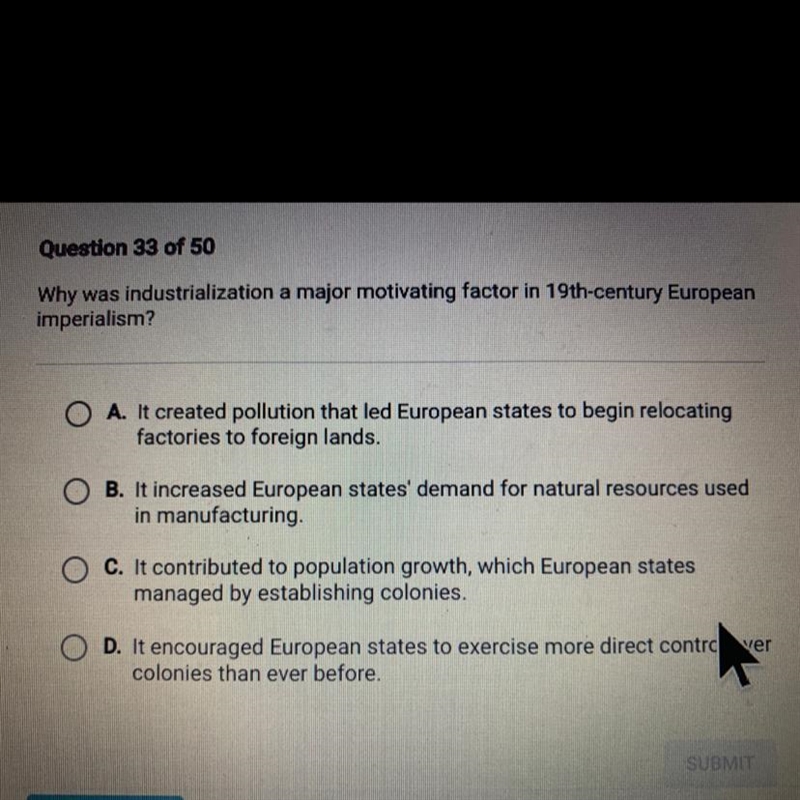 Why was industrialization a major motivating factor in 19th century European imperialism-example-1