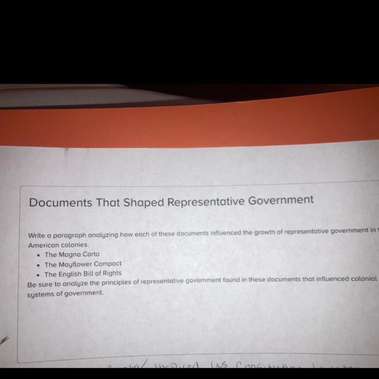 Write a paragraph analyzing how each of these documents influenced the group the representative-example-1