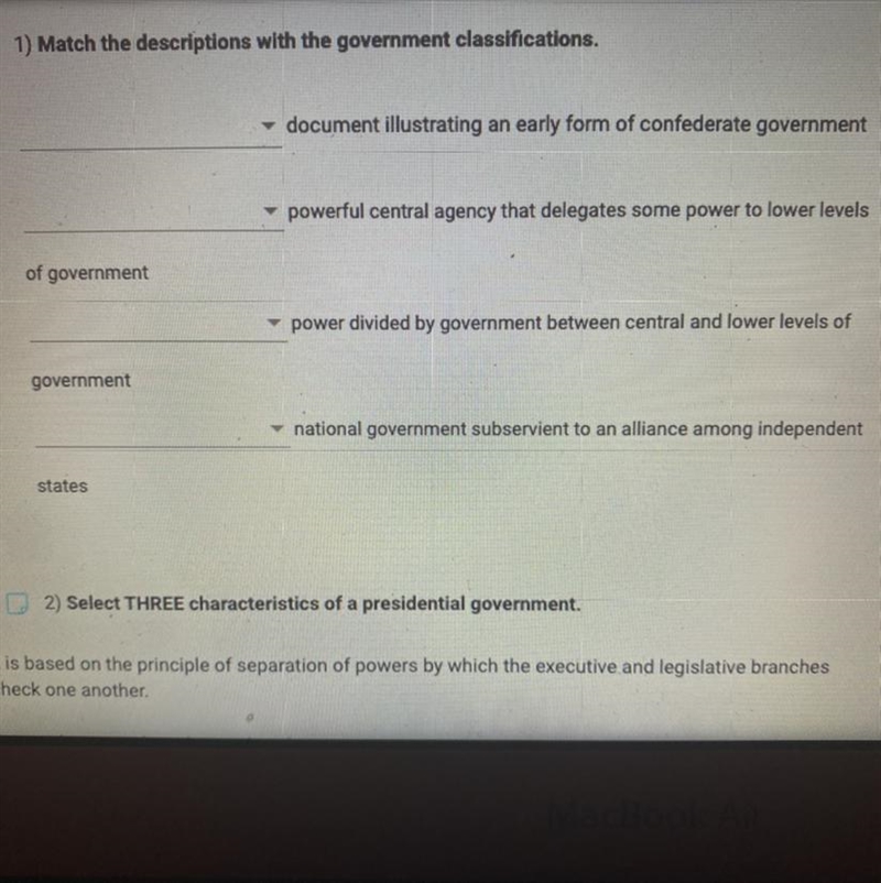 Unitary government, federal government, confederation government, Articles of Confederation-example-1